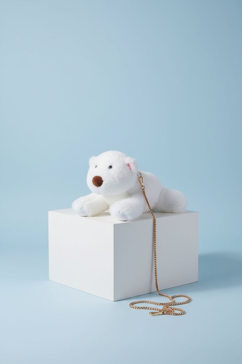 Ueeksry white plush Western Highlands dog bag on a clean studio backdrop, showcasing its design