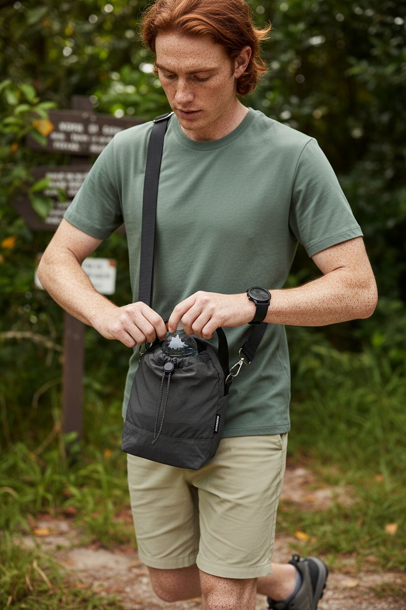 WITERY nylon crossbody bag with water bottle holder, perfect for hiking