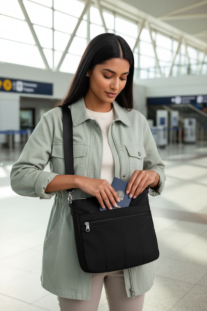 G4Free lightweight black nylon crossbody bag, perfect for travel with organized pockets.