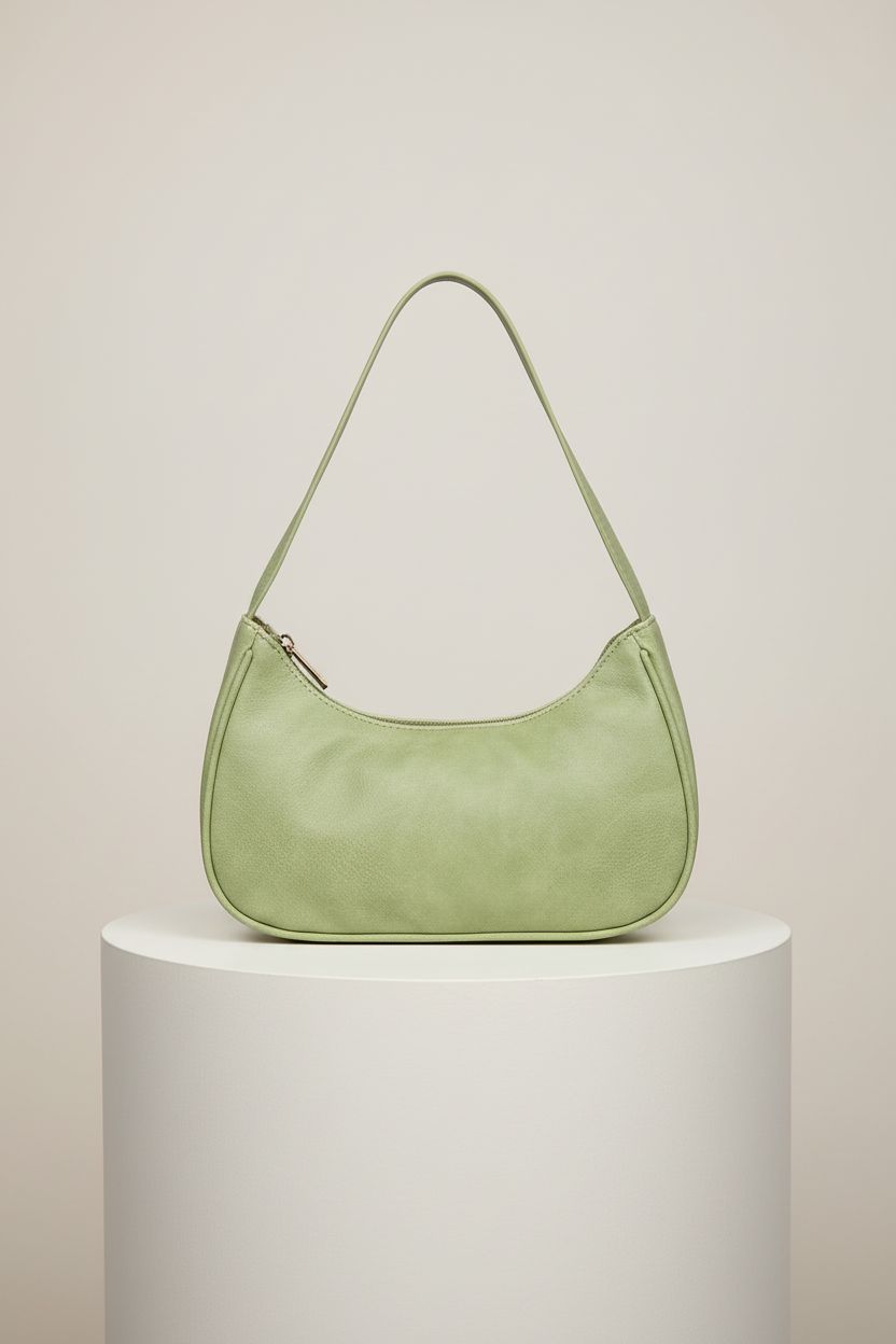 Afashor olive green vegan leather purse displayed in a studio setting, showcasing its elegant design.