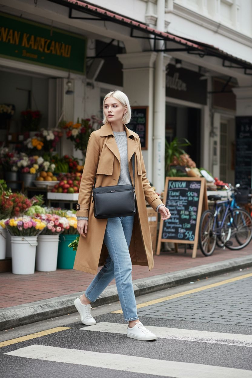 Genuine soft leather crossbody bag by ili New York, stylishly organized with wallet, black color