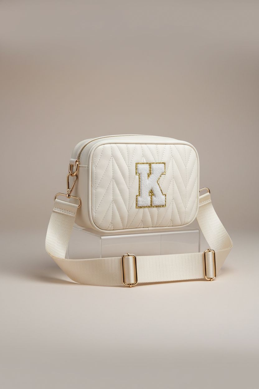 TOPEAST white quilted crossbody purse showcasing its chic design and gold-tone hardware.