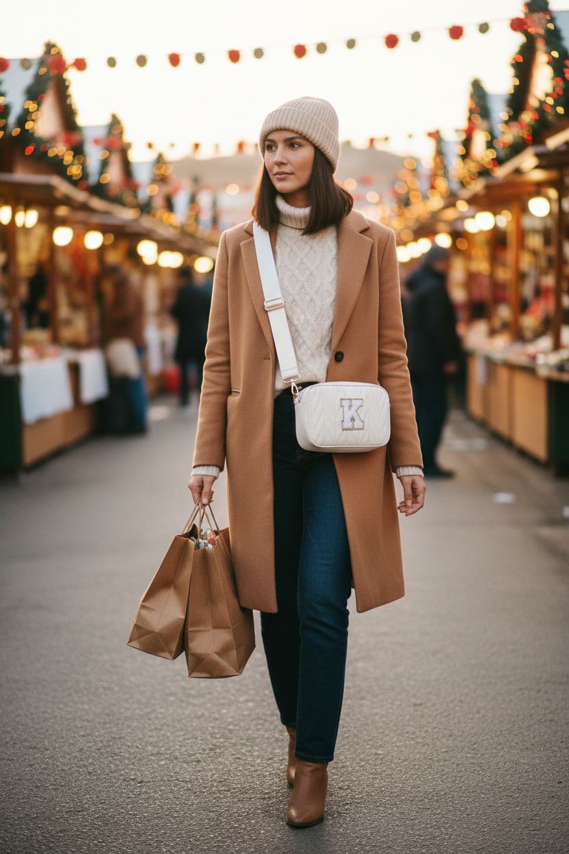 TOPEAST personalized purse in a holiday market, quilted white crossbody bag with monogram.