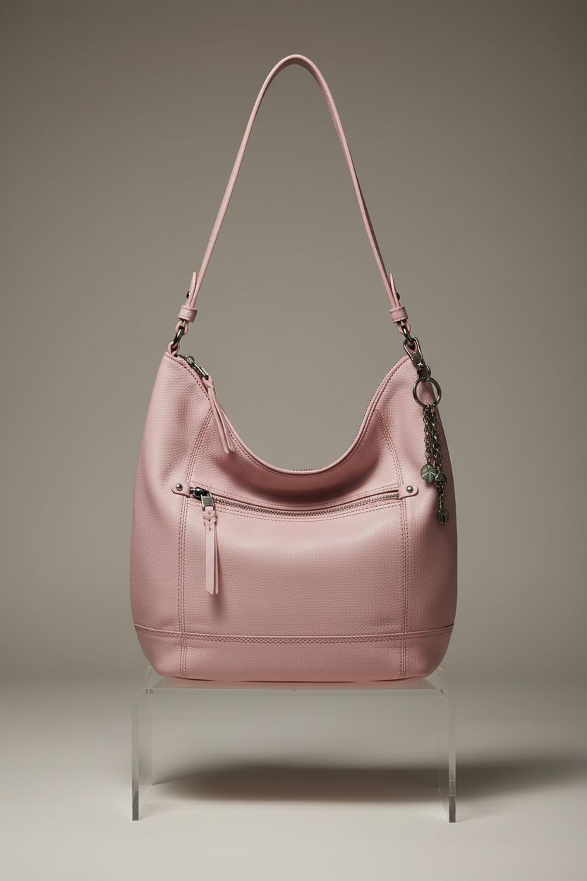 The Sak Sequoia Hobo pink leather purse showcased on a clean editorial background