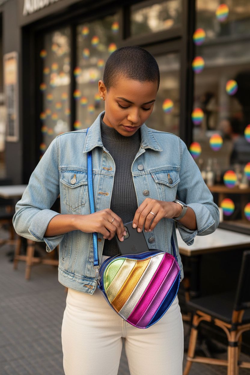 Compact rainbow heart-shaped crossbody bag by NPJGKY, ideal for daily use and festivals.
