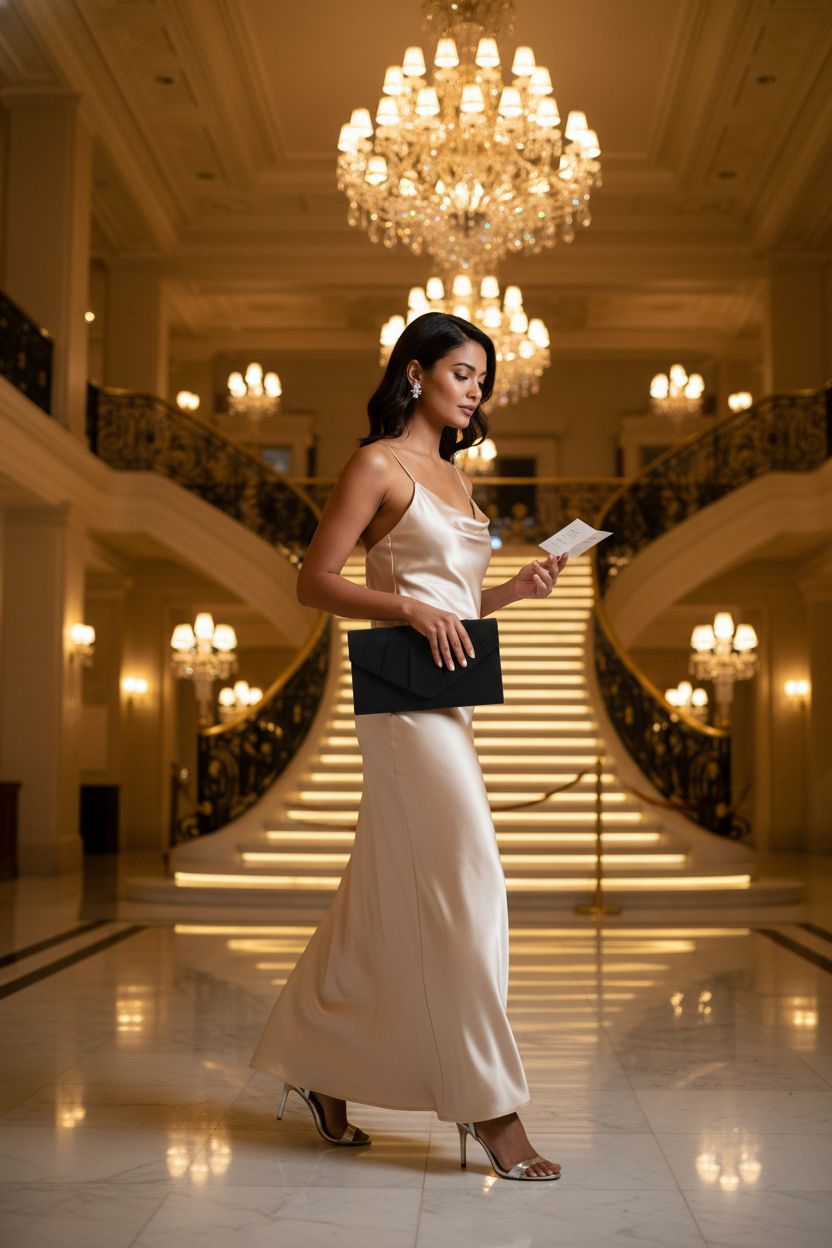 Sophisticated BBjinronjy black suede clutch purse, perfect for gala events, held stylishly.