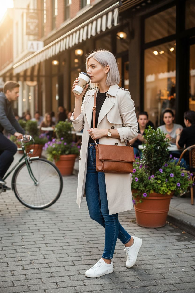 Gladdon brown crossbody purse over shoulder, perfect for stylish outings and shopping.
