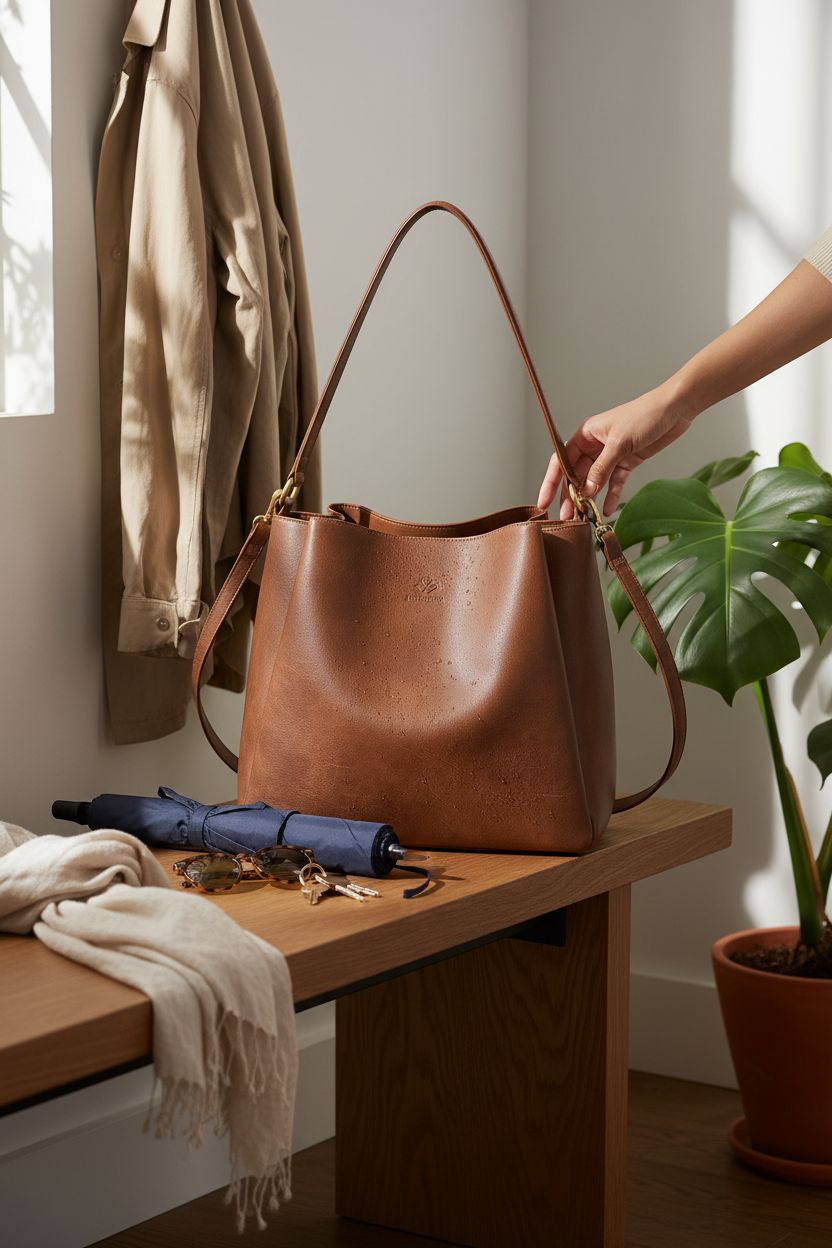 LOVEVOOK hobo bag on a bench with a cozy setting, ideal for grab-and-go moments.