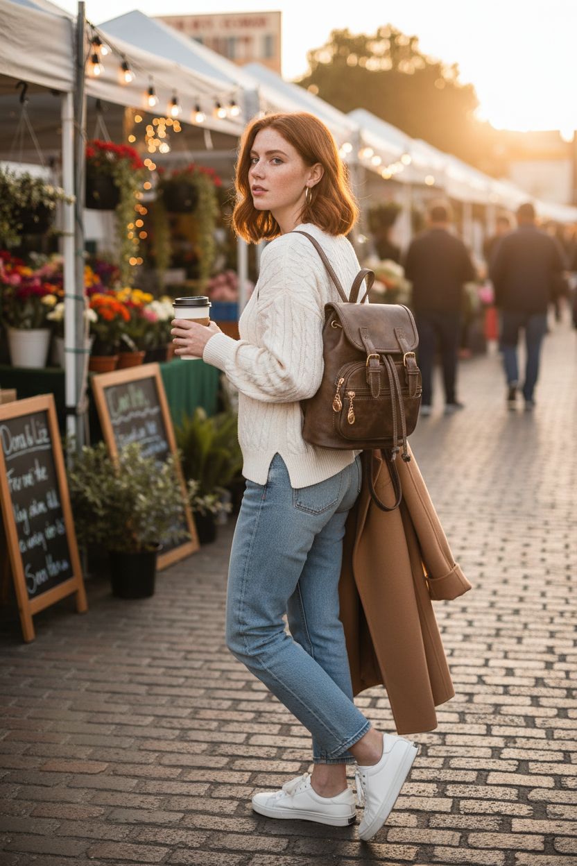 Dora & Liz mini backpack purse in distressed brown vegan leather at a market
