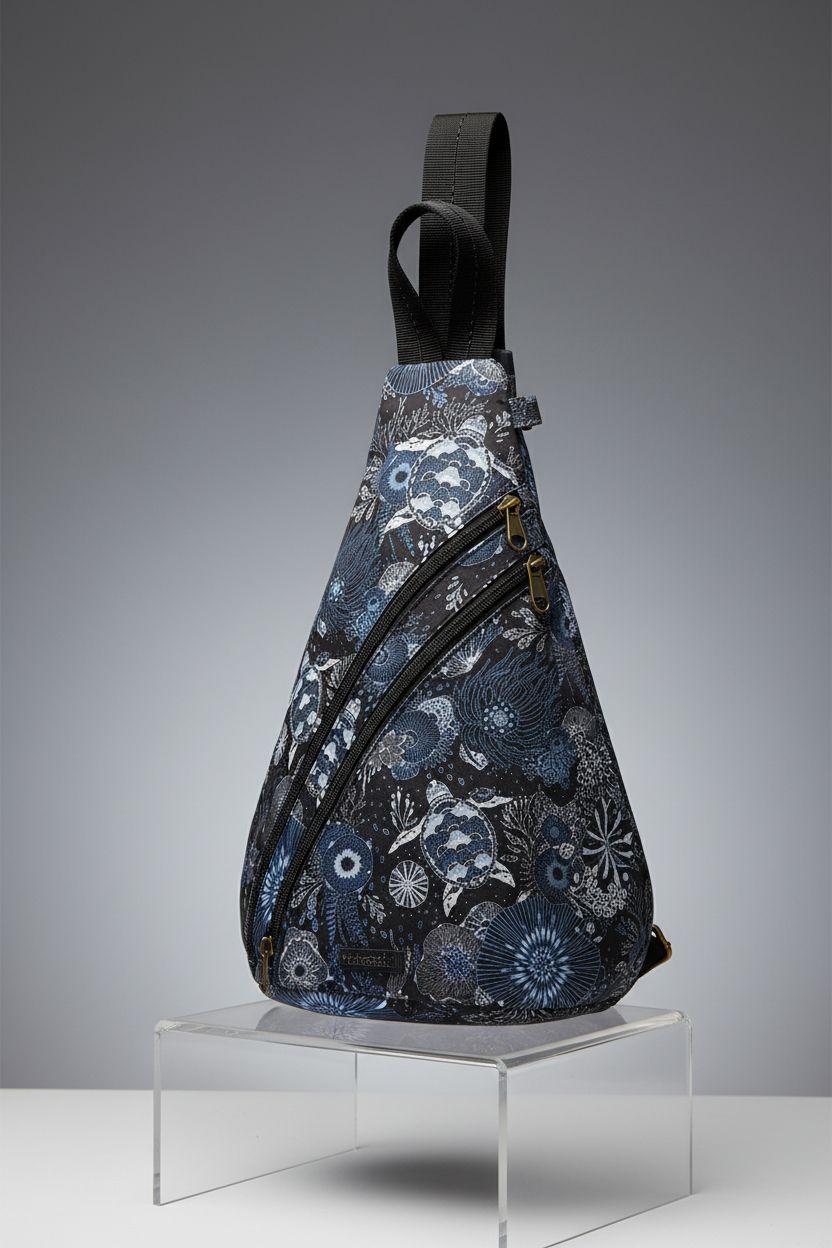 Close-up of Sakroots On The Go Sling Bag showcasing its Eco-Twill material and stylish design