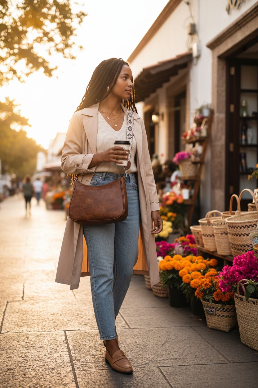 APHISON crossbody purse with floral strap, perfect for weekend market strolls.