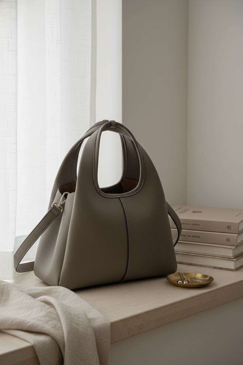 JQWSVE quiet luxury bag placed in a serene apartment setting, highlighting its timeless design.