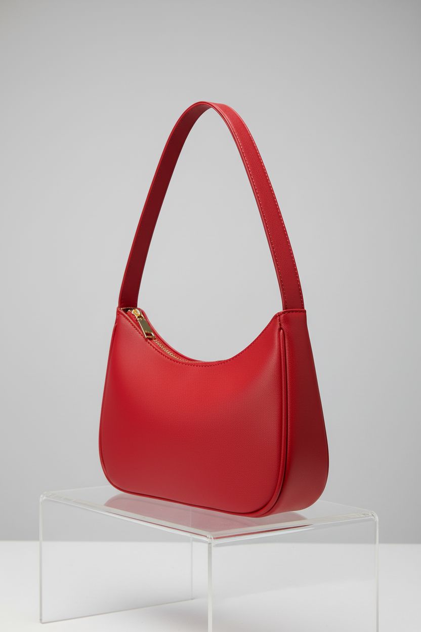 Close-up of CYHTWSDJ red handbag highlighting its PU leather and zipper details.