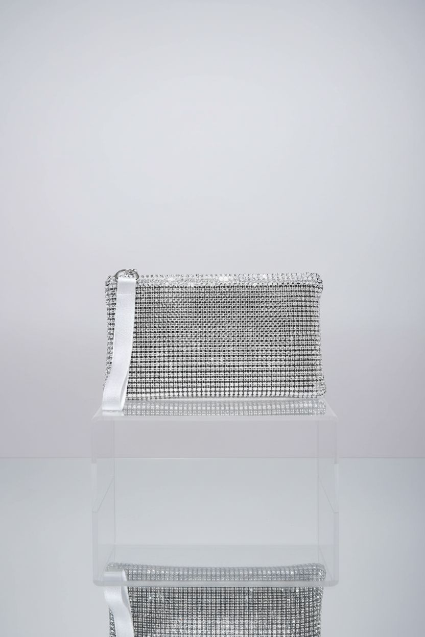 Pristine Verdusa rhinestone wristlet displayed elegantly on a light gray background