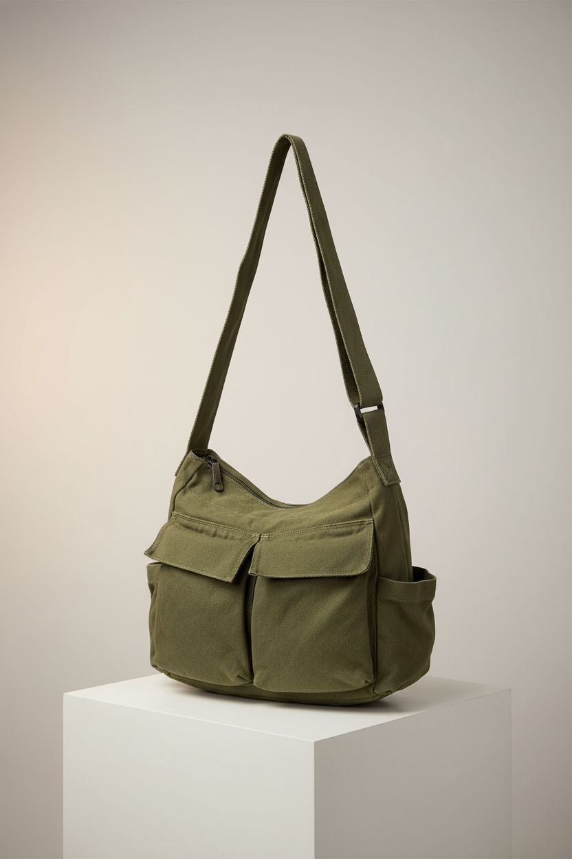 GAXOS vintage green satchel bag showcased on minimal studio set