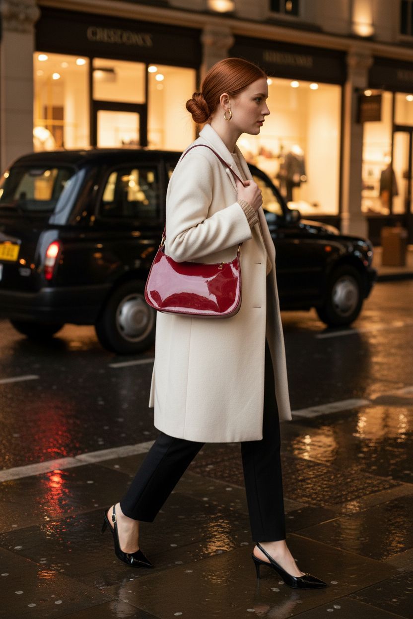 Wine-red patent leather clutch purse by Generic, stylish evening handbag for women.