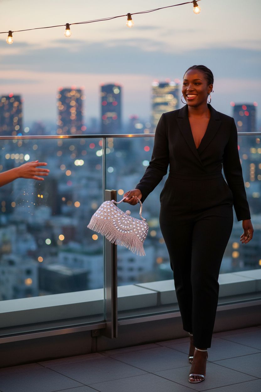 Stunning silver handbag by XMLMRY showcased against a vibrant city skyline