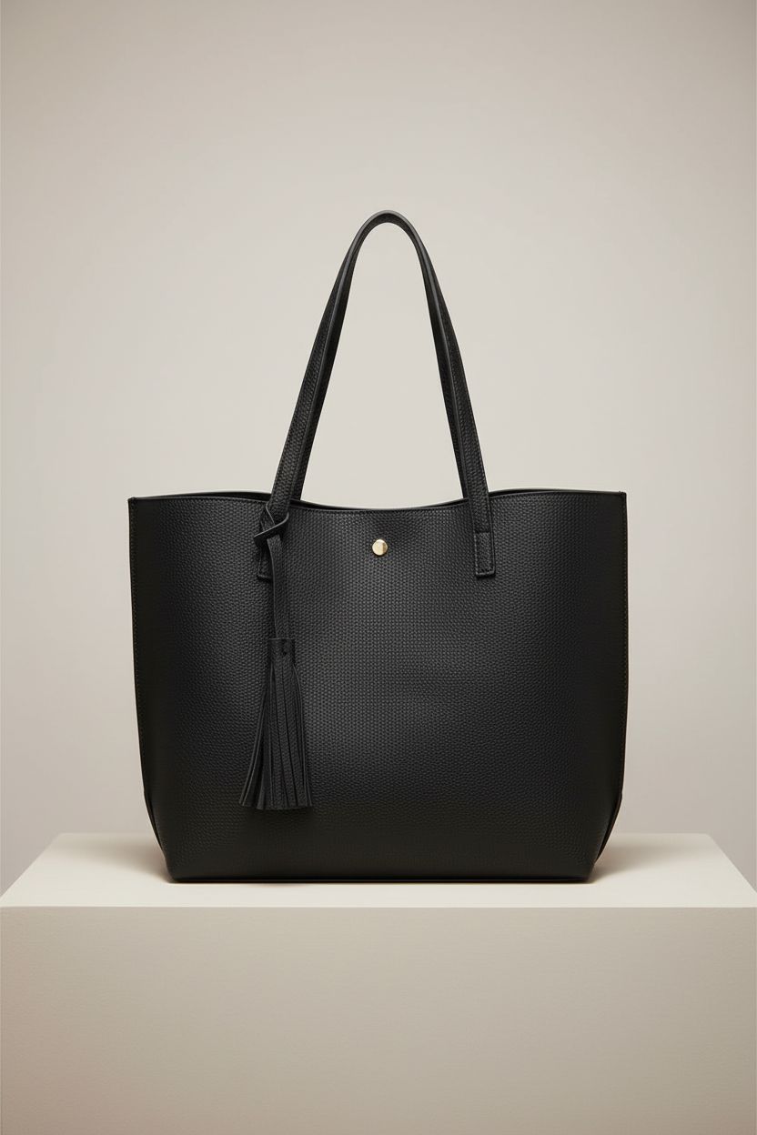 Dreubea Women's Soft Faux Leather Tote displayed on a studio set, highlighting its sleek design.