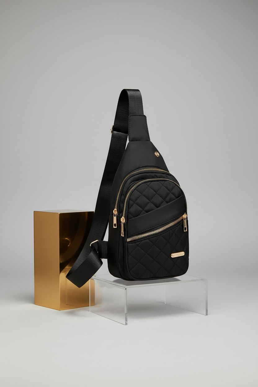 Close-up of AOSTIHOT sling bag highlighting its modern design and features.