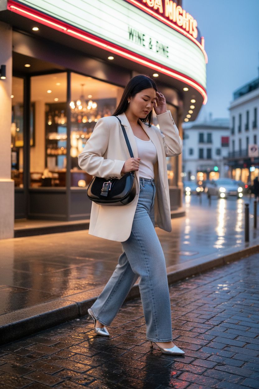 Trendy Glamzlele small black hobo bag in a vibrant urban evening scene.