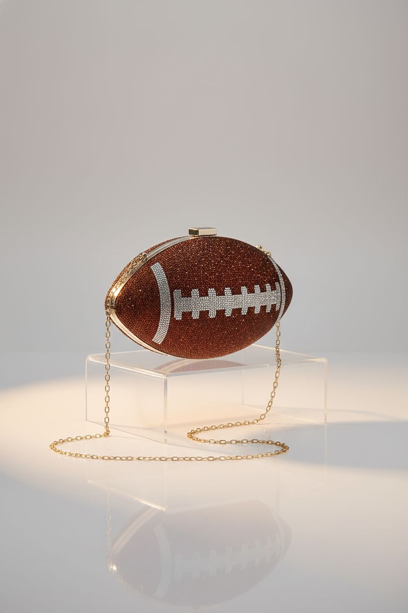 Close-up of Generic Women's Sparkly Football Handbag showcasing its rhinestone details and elegant design