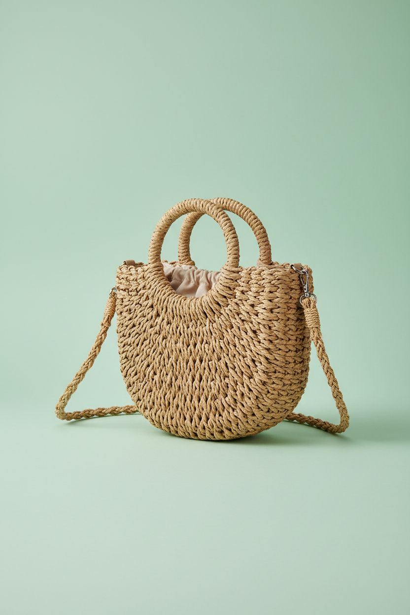 Youjaree small straw crossbody bag showcased in a clean studio, highlighting its unique design.