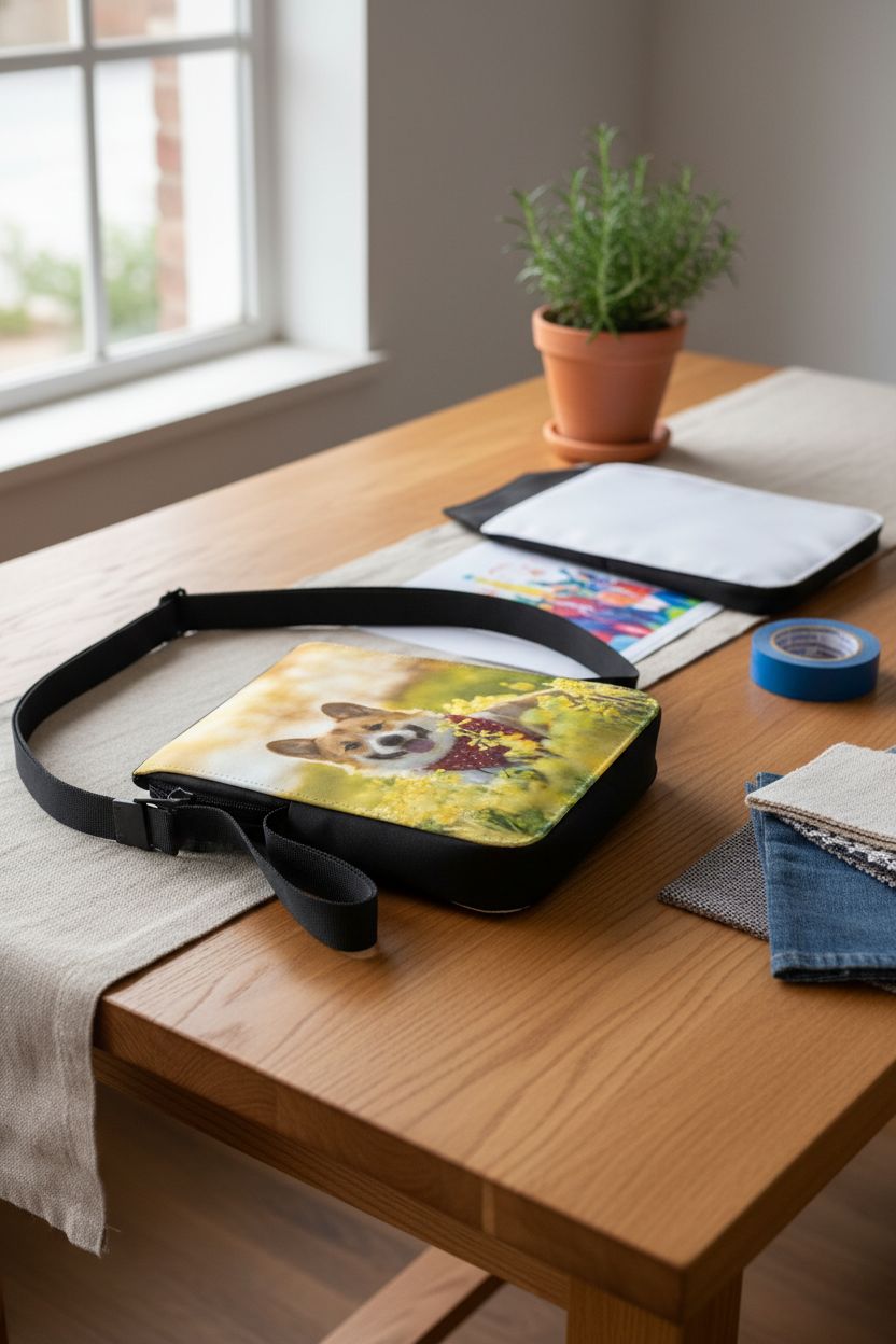 Covzoe sublimation crossbody bag in a crafting nook, ideal for DIY lovers.