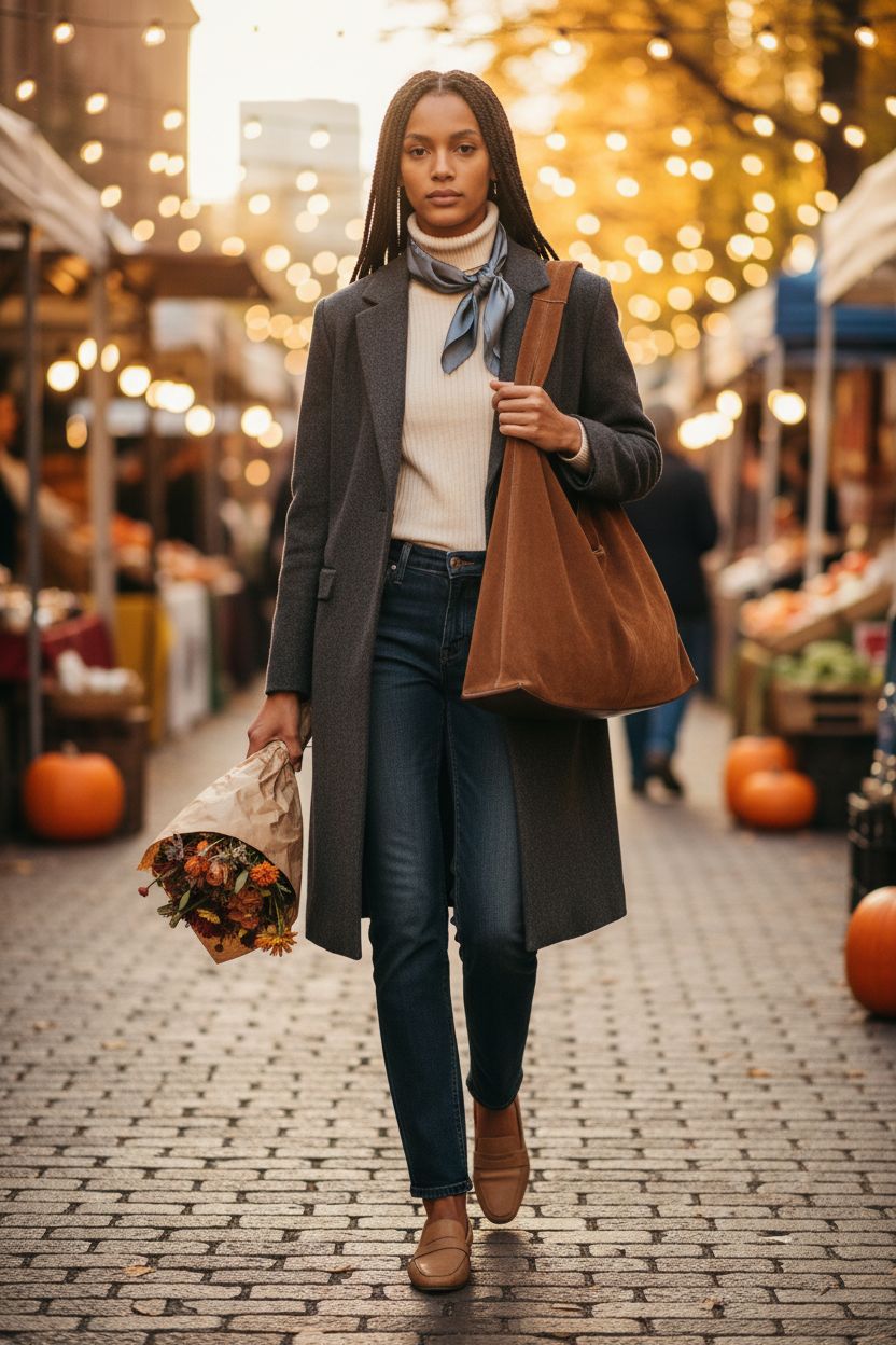 Oversized crescent suede tote by VAKAER, perfect for autumn outings and casual style.