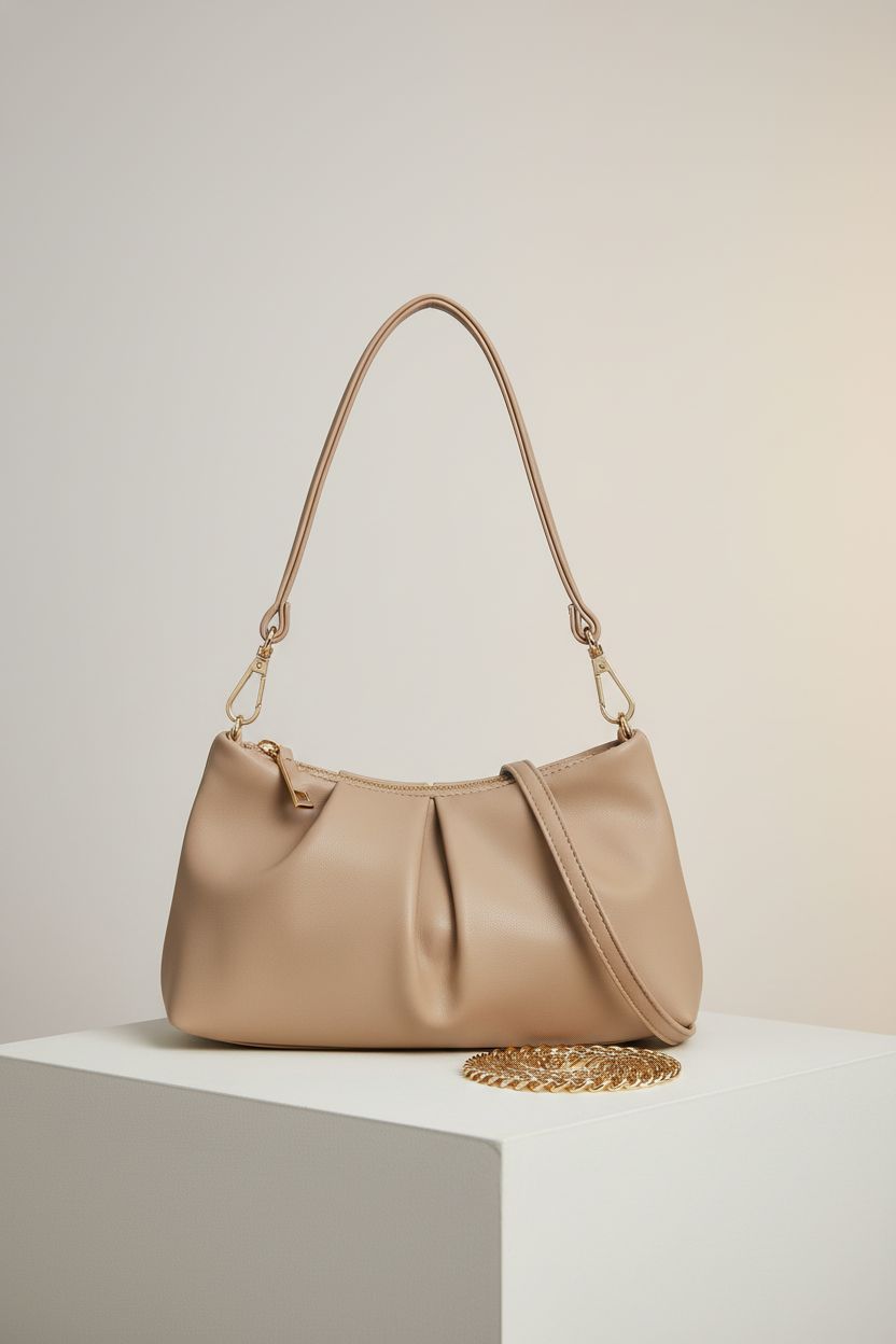 Product shot of taupe handbag by CHARMING TAILOR, showcasing its sleek design.