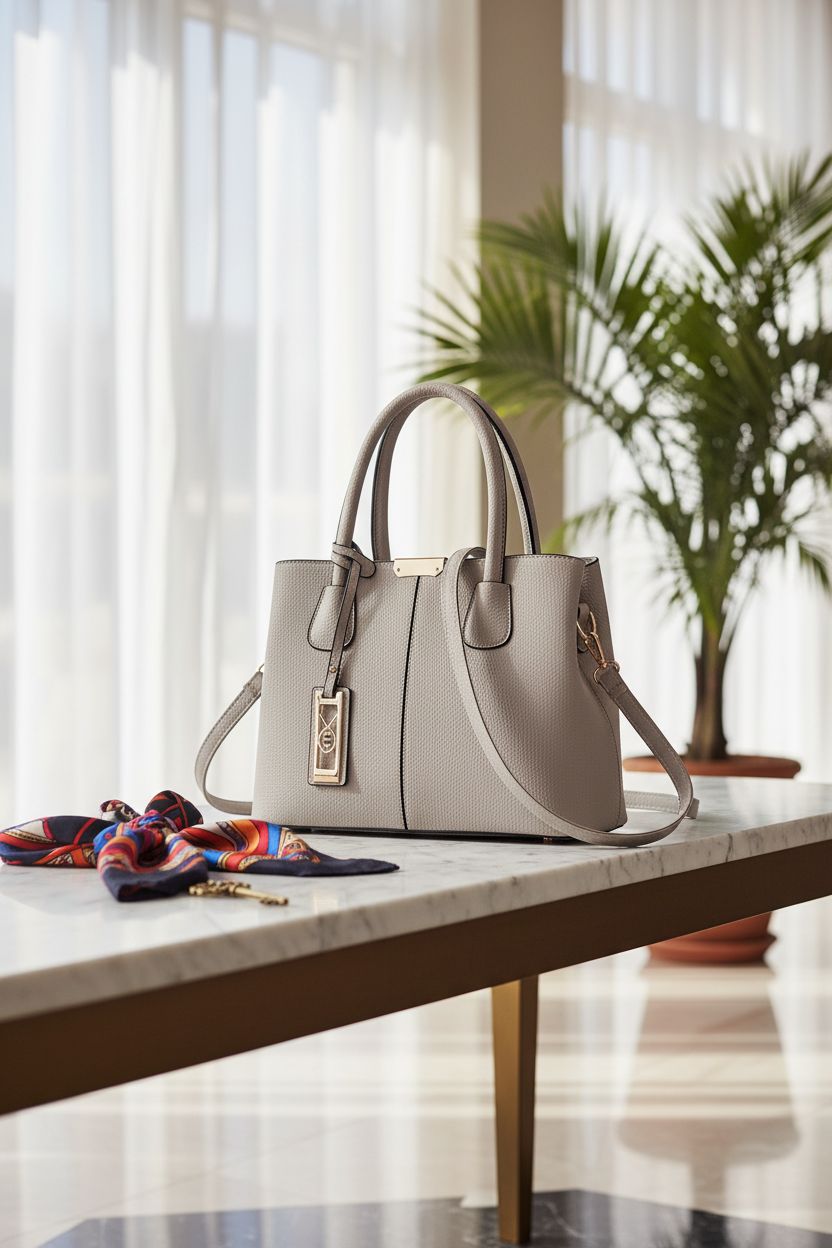 Elegant COCIFER bag showcased in a refined hotel lobby with marble accents and soft lighting.