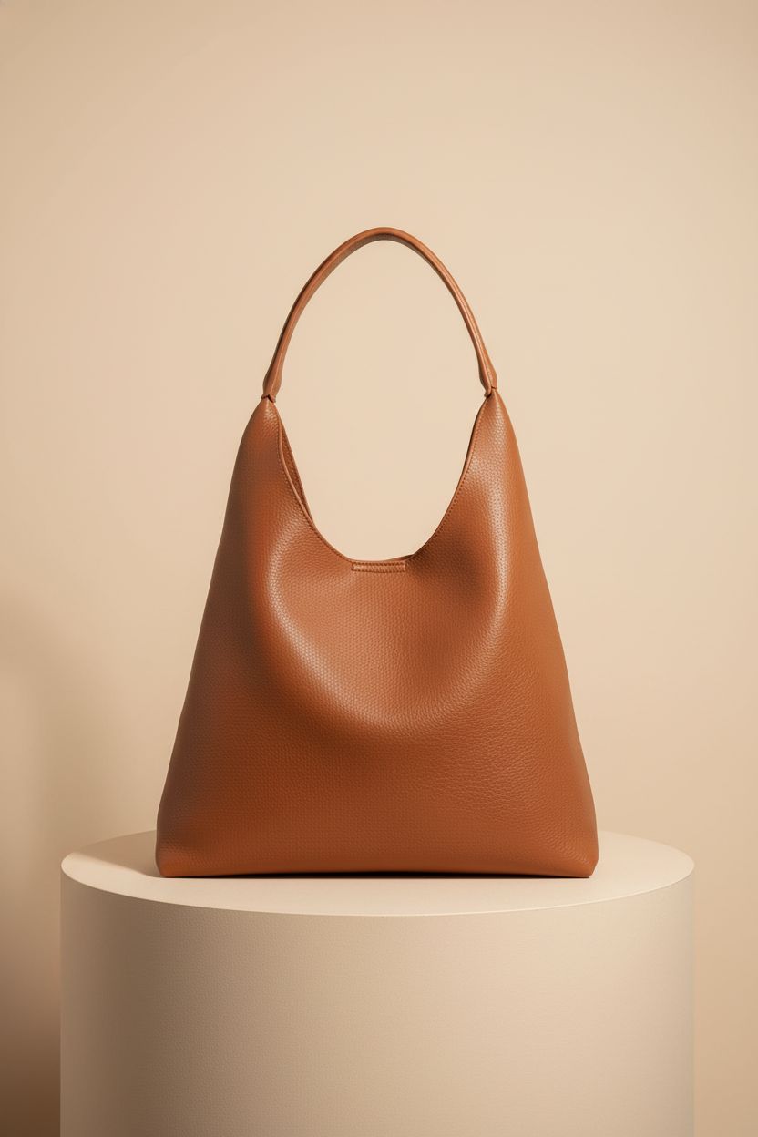 HOXIS orange-brown hobo bag showcasing vegan leather texture in studio setting