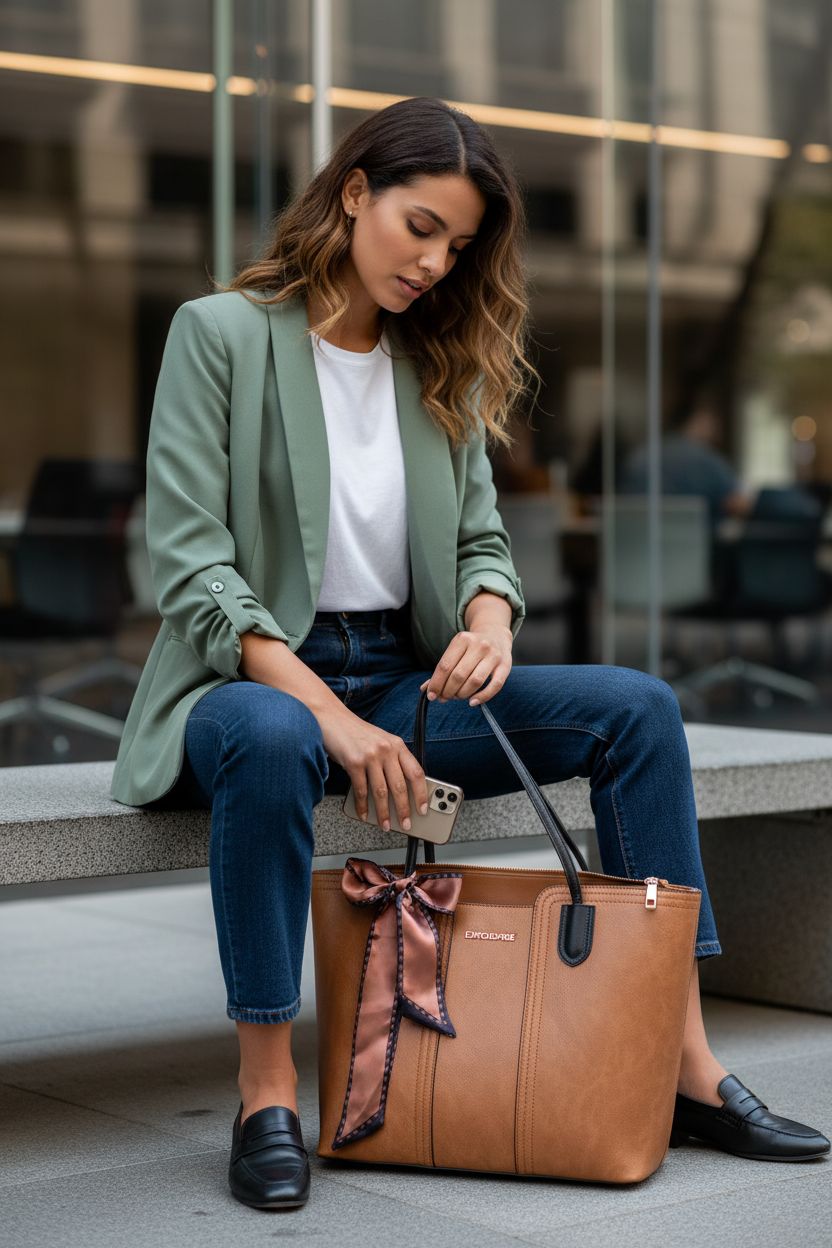Montana West vegan leather tote bag in warm brown with zipper detail, perfect for everyday use.