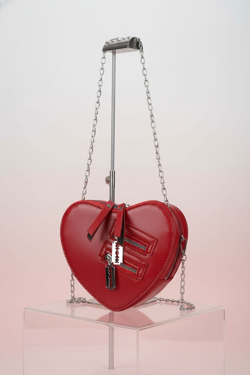 Fozehlad heart-shaped PU leather purse on a gradient backdrop, showcasing its stylish design.