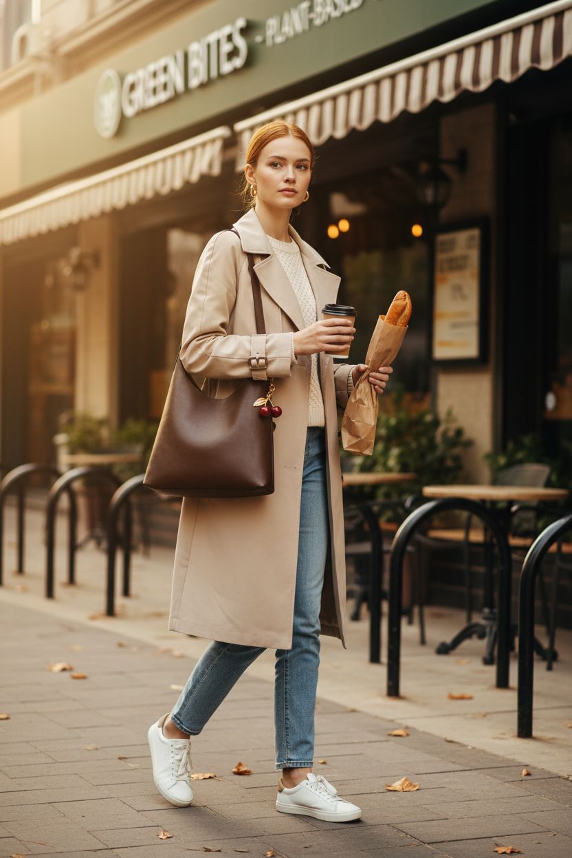 HICARRY vegan hobo bag with cherry charm in autumn setting, perfect for eco-friendly fashion lovers.