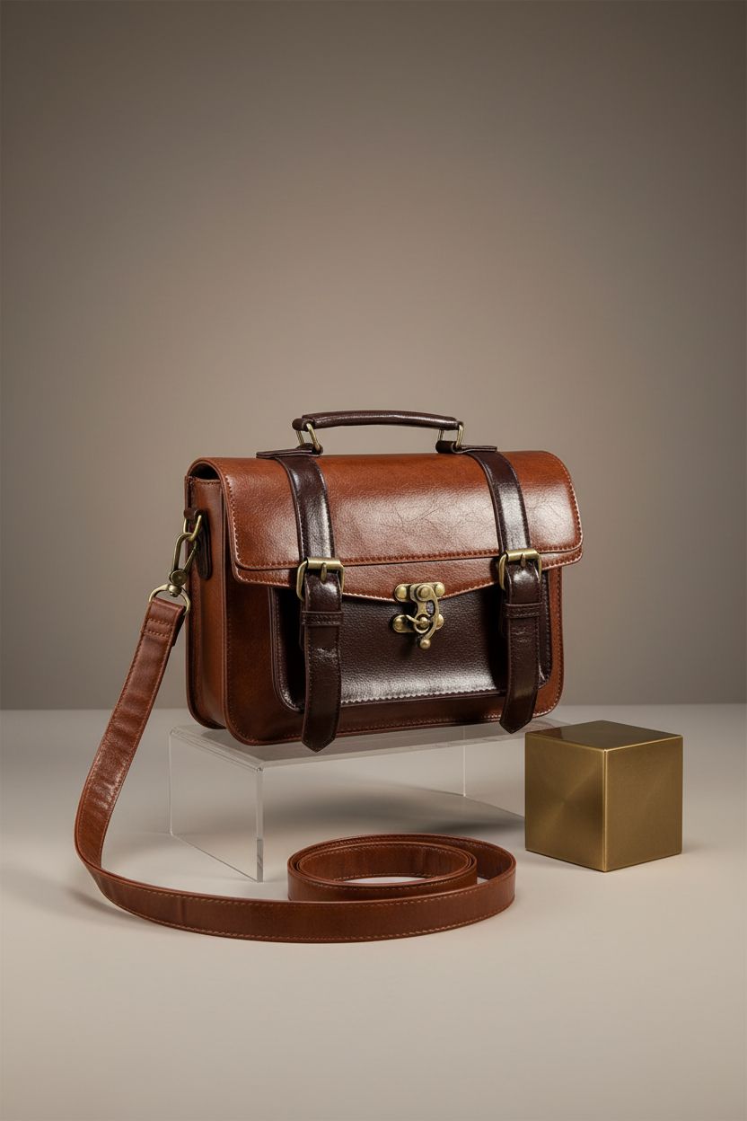 ECOSUSI vintage small crossbody bag highlighting craftsmanship on a sleek display.