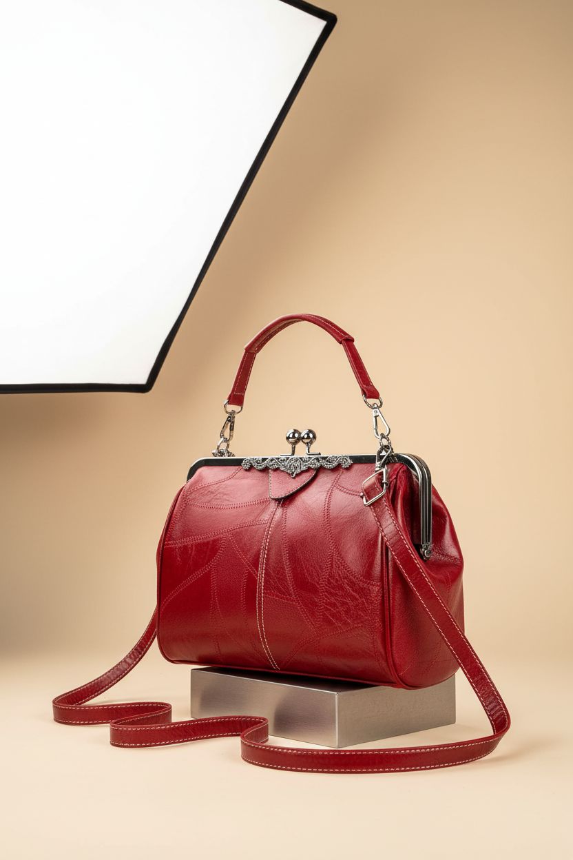 Wivmypog vintage handbag in wine red showcasing its kiss-lock closure and elegant design