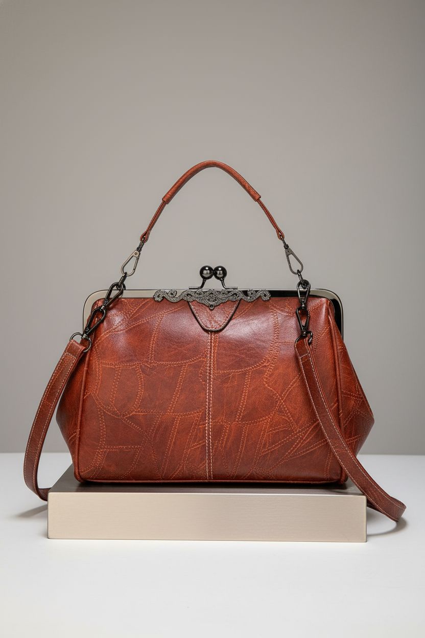 Segater 1930s retro handbag on gray backdrop showcasing kiss-lock design