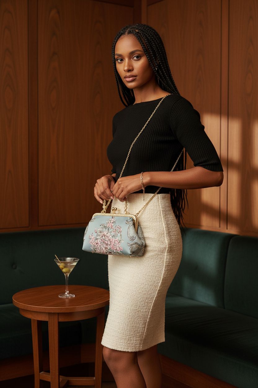 HeiDmai vintage flower embroidery handbag in pastel blue, perfect for evening wear.