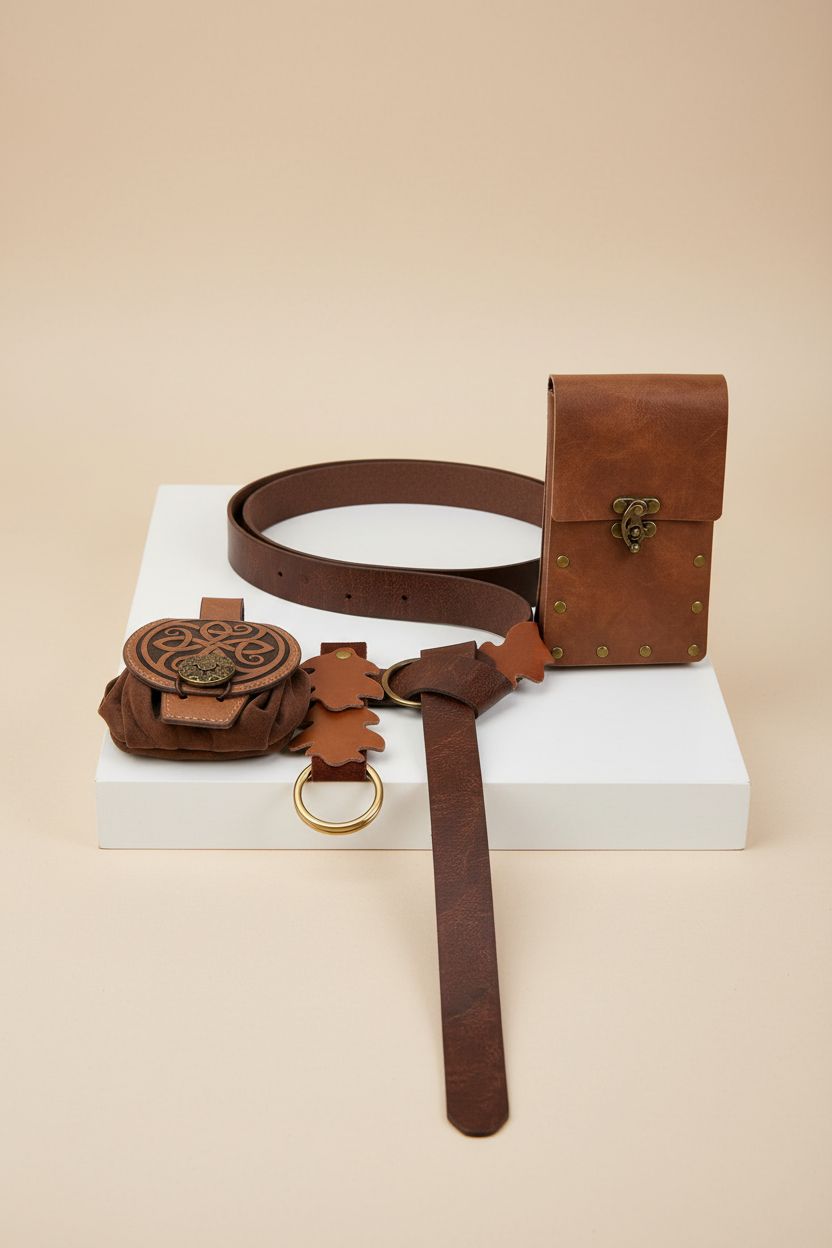PEKVU Renaissance leather waist bag set on a clean backdrop, emphasizing its unique design and high-quality leather.