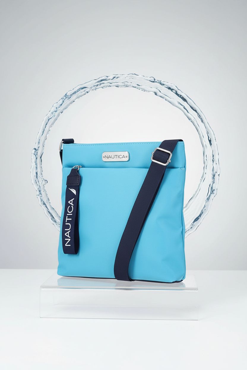 Nautica Diver crossbody bag in scuba blue against a clean backdrop, highlighting its waterproof design.