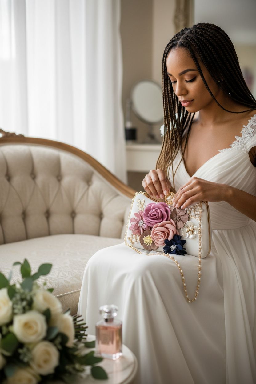 Milisente floral pearl evening clutch purse with crystal top handle, elegant and stylish.