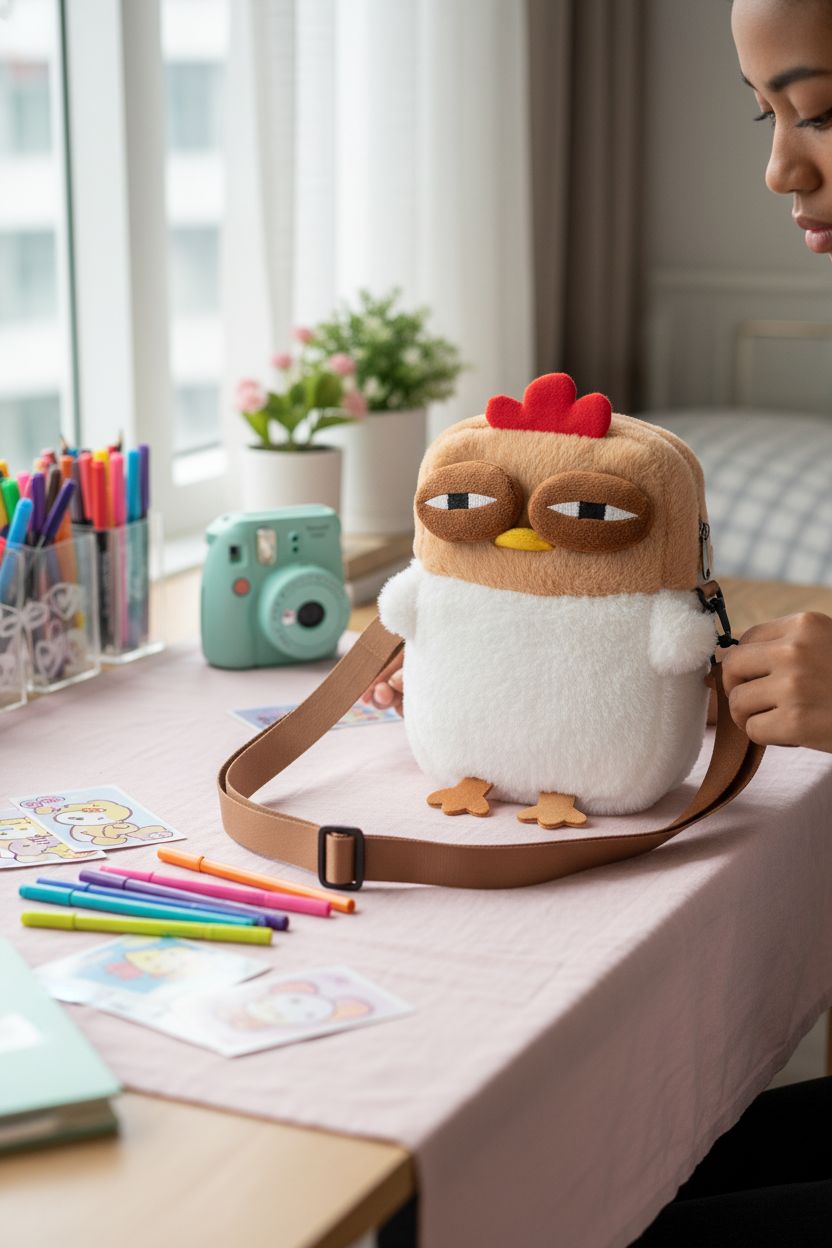 Cute Chick Purse by Noy Lacha on a desk, perfect for kids' creative space