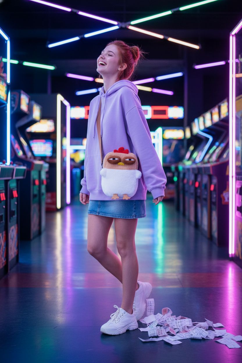 Noy Lacha Kawaii Chick Crossbody Bag, a fun accessory for teens at an arcade
