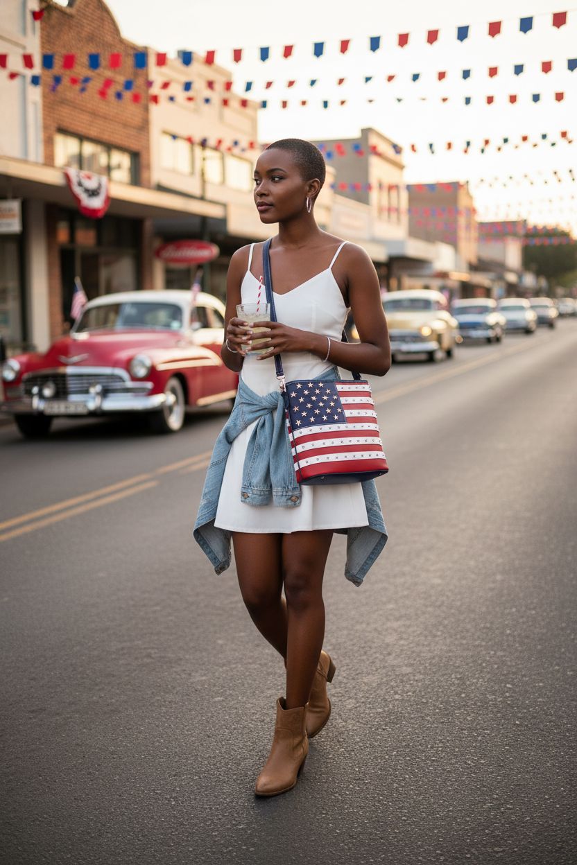 WESTERN ORIGIN American flag purse with rhinestones, perfect for summer parades.