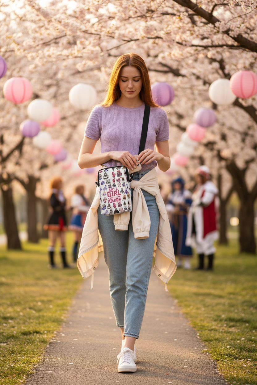 Pastel lilac Wenboco anime crossbody bag, perfect for spring outings and cosplay.