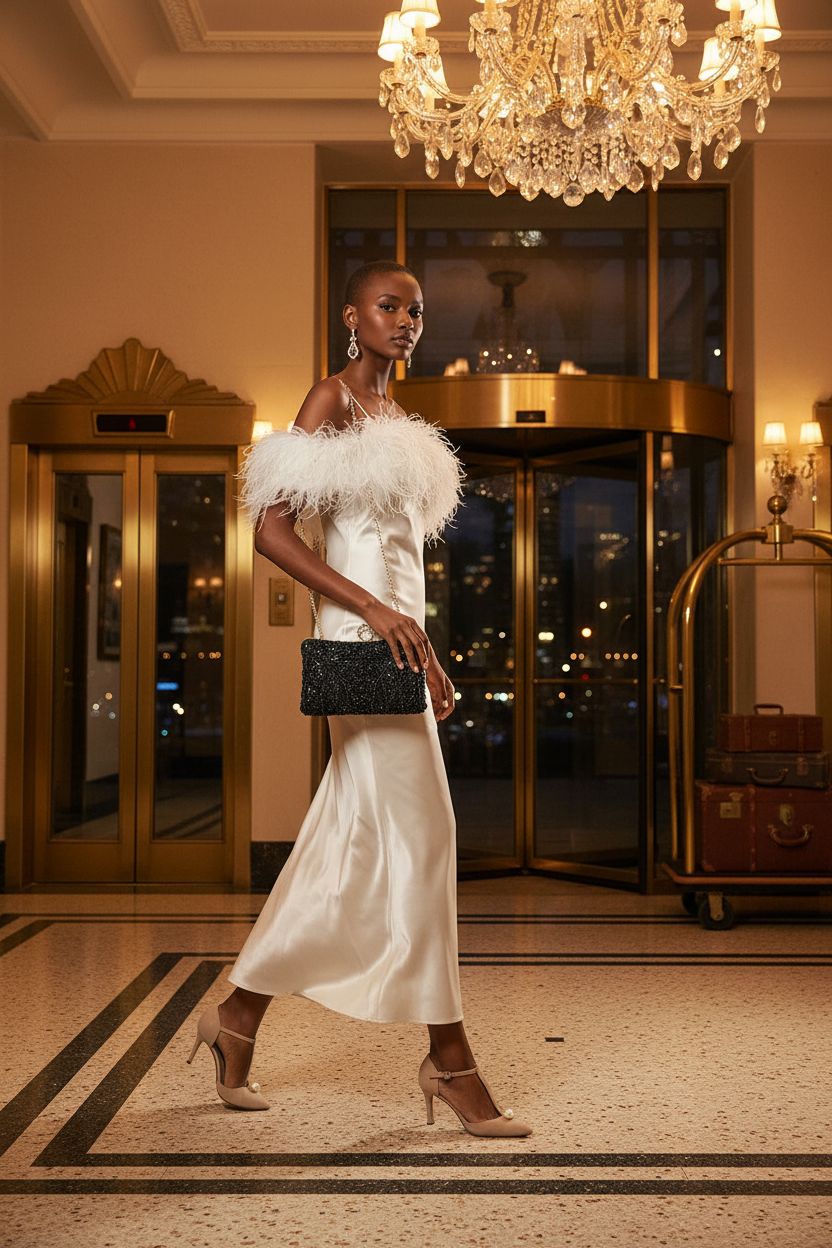 Elegant antique beaded purse by BABEYOND in a vintage hotel lobby setting.