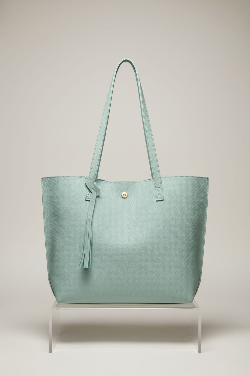 Dreubea aquamarine tote showcasing pebble-grain faux leather design.