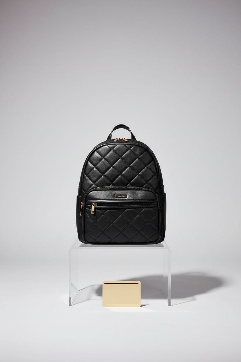 Marvolia black quilted mini backpack purse showcased on a clean studio set