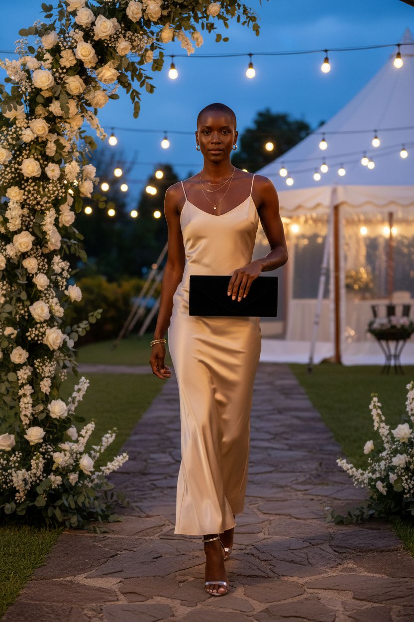 Sleek black velvet clutch by iSbaby, perfect for twilight garden weddings and evening events.