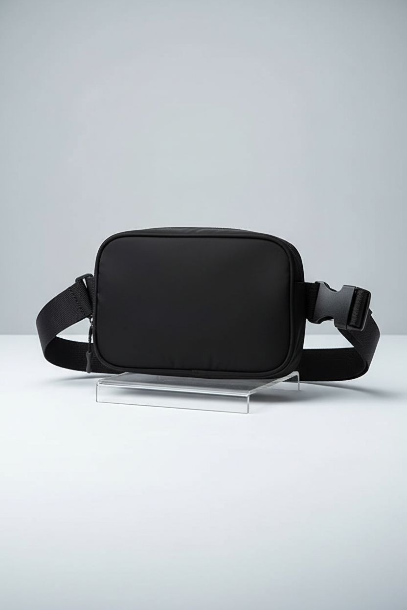 WITROMAN black crossbody bag on a light-grey studio backdrop, highlighting craftsmanship and details.